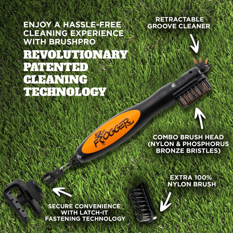 Frogger BrushPro Latch-It Golf Club Cleaner, Ergonomic Grip and Latch-it Magnet, Orange - Professional Golf Club Brush and Groove Cleaner for Golfers - Image 2